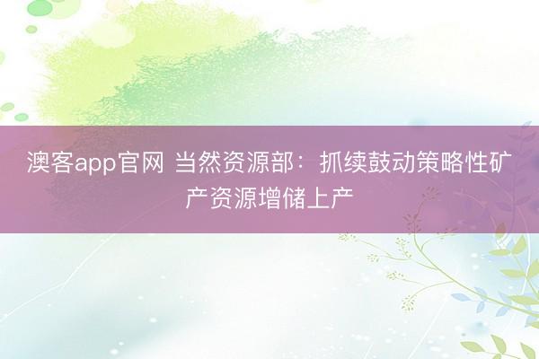 澳客app官网 当然资源部:抓续鼓动策略性矿产资源增储上产
