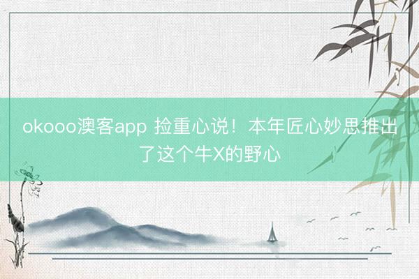 okooo澳客app 捡重心说！本年匠心妙思推出了这个牛X的野心