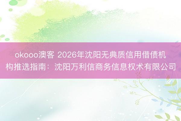 okooo澳客 2026年沈阳无典质信用借债机构推选指南：沈阳万利信商务信息权术有限公司