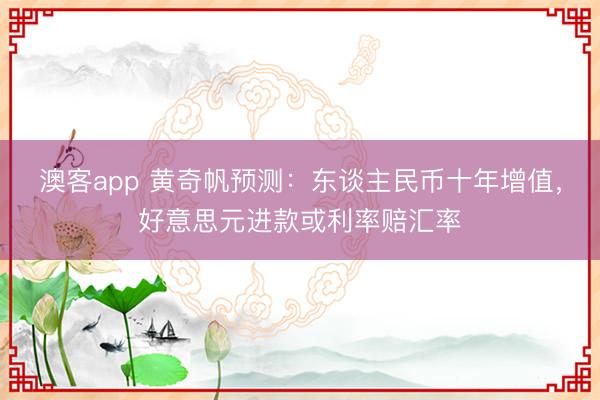 澳客app 黄奇帆预测：东谈主民币十年增值，好意思元进款或利率赔汇率