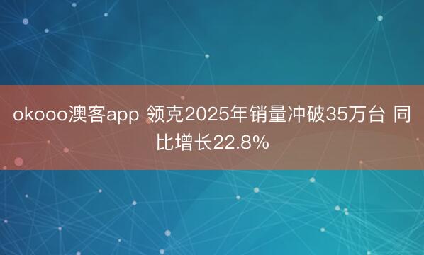 okooo澳客app 领克2025年销量冲破35万台 同比增长22.8%