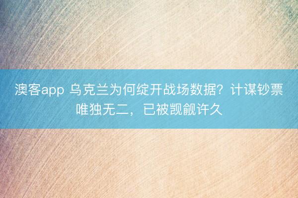 澳客app 乌克兰为何绽开战场数据?计谋钞票唯独无二,已被觊觎许久