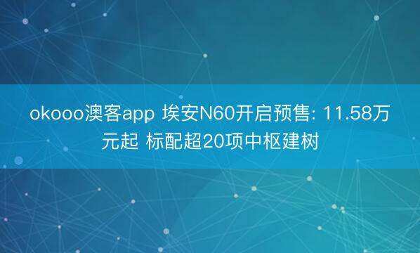 okooo澳客app 埃安N60开启预售: 11.58万元起 标配超20项中枢建树