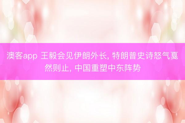 澳客app 王毅会见伊朗外长, 特朗普史诗怒气戛然则止, 中国重塑中东阵势